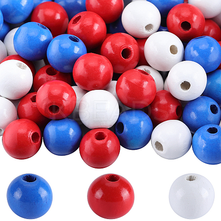 138Pcs 3 Colors Independence Day Spray Painted Wooden European Beads WOOD-GF0002-09-1