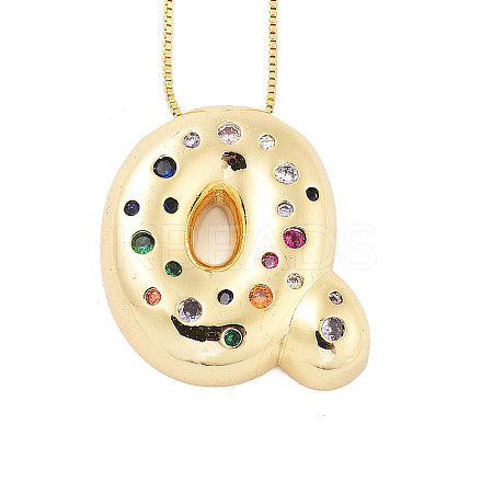 Brass Micro Pave Cubic Zirconia Letter Pendant Necklaces KK-Z069-01G-Q-1