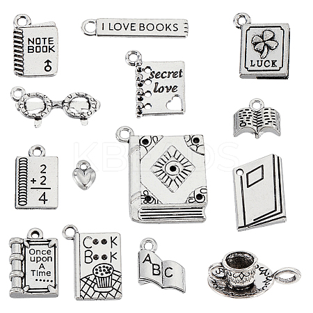 56Pcs 14 Styles Book Theme Tibetan Style Alloy Pendants FIND-GA0006-82-1