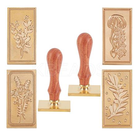 Pear Wood Handle and Wax Seal Brass Stamp Head Sets AJEW-CP0002-49-1