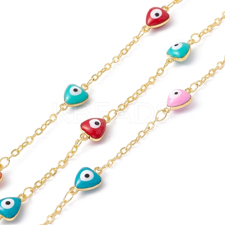 Handmade Eco-friendly Brass Enamel Heart with Evil Eye Link Chain CHC-E025-44G-1