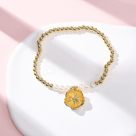Brass Round Beads Charm Bracelets for Women BJEW-A041-01G-1