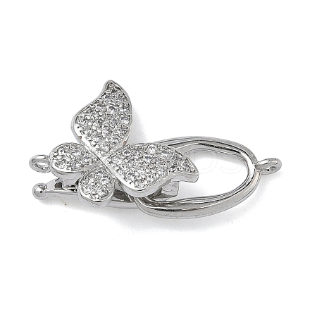 Butterfly Brass Micro Pave Clear Cubic Zirconia Fold Over Clasps KK-Z143-22P-1