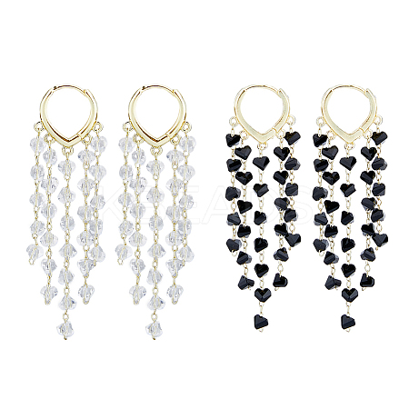 2 Pairs 2 Colors Dyed Natural Quartz Crystal Chips Tassel Earrings EJEW-FI0001-85-1