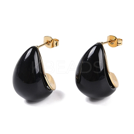 Teardrop Resin Stud Earrings EJEW-Z060-03G-02-1