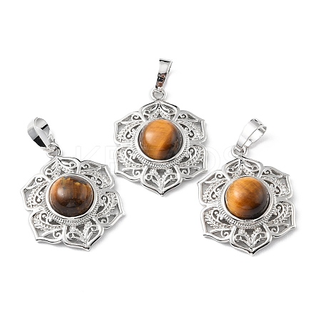 Natural Tiger Eye Pendants G-P498-02P-01-1