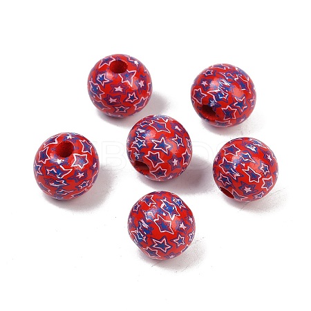 Independence Day Theme Wood European Beads WOOD-Z005-01A-01-1