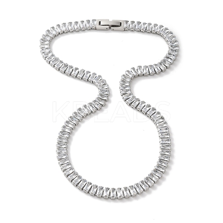 304 Stainless Steel Pave Cubic Clear Zirconia Rectangle Link Necklaces for Women NJEW-Z041-04P-02-1