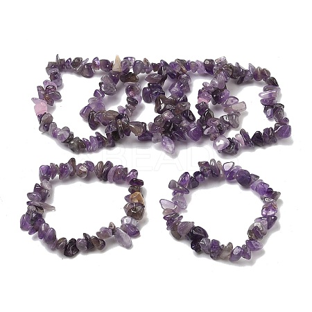 Natural Amethyst Chip Beads Stretch Bracelet for Women BJEW-AL00003-02-1