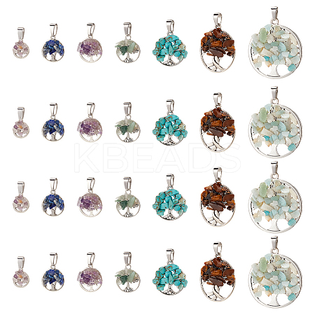 28Pcs 7 Styles Mixed Gemstone Pendants PALLOY-AB00215-1
