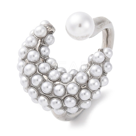Rack Plating Moon Brass ABS Imitation Pearl Open Cuff Rings for Women RJEW-S242-07P-1