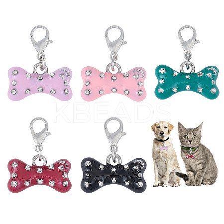 5Pcs 5 Colors Dog Bone Alloy Enamel Pendant Decoration HJEW-DR00137-1