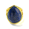 Teardrop Natural Lapis Lazuli Open Cuff Rings RJEW-C087-01G-01-2