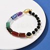 Natural Obsidian & Natural Mixed Stone & Brass Round & Prism Beaded Bracelets for Women BJEW-G752-01G-05-1