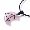 Adjustable Natural Rose Quartz Moon Pendant Necklace NJEW-B086-02G-4