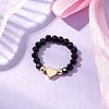 Glass & Brass Beaded Stretch Rings for Women RJEW-JR00858-01-1