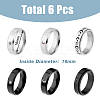 6Pcs 6 Styles Sun & Moon & Star 304 & 201 Stainless Steel Band Rings Set RJEW-FI0001-09-2