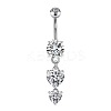Heart Brass Pave Clear Cubic Zirconia Curved Barbell Dangle Belly Rings FS-WGEB4D3-05-1