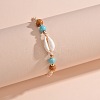 Adjustable Natural Cowrie Shell & Round Wood & Synthetic Turquoise Beaded Cotton Cord Braided Anklets for Women FS-WG3A61A-01-4