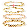 4Pcs Golden Brass & Glass Round Beaded Bracelet Sets XG4611-3-1
