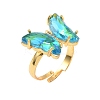 Adjustable Brass Glass Finger Rings RJEW-P148-A01-23-1