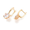 Brass Micro Pave Clear Cubic Zirconia Flower Hoop Earrings EJEW-T048-29G-2