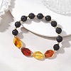 Natural Amber and Lava Rock Beads Stretch Bracelets for Women BJEW-JB13383-02-1