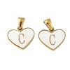 304 Stainless Steel Pave Natural White Shell Heart with Initial Slice Pendants STAS-R168-25G-C-1
