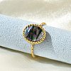 Oval 304 Stainless Steel Paua Shell Cuff Rings for Women RJEW-G346-07G-01-3