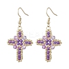 304 Stainless Steel Glass Seeds Cross Dangle Earrings EJEW-MZ00506-03-3