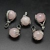 Palm Platinum Plated Brass Natural Rose Quartz Pendants G-F228-02D-RS-1