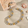 12MM Two Tone 304 Stainless Steel Round Beaded Necklaces NJEW-C101-01GP-1