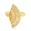Fan Brass Micro Pave Clear Cubic Zirconia Open Cuff Rings for Women RJEW-L121-032G-2