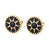 Flat Round with Sun 304 Stainless Steel Enamel Stud Earrings EJEW-T047-17G-A-1