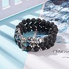 3Pcs 3 Style Natural Lava Rock & Tibetan Agate Stretch Bracelet with Alloy Tube Beaded BJEW-JB08322-2