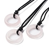 Natural Rose Quartz Ring Pendant Necklace with Waxed Cords NJEW-R262-01B-08-1