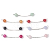 7Pcs 7 Styles Dyed Natural Quartz & Carnelian & Rose Quartz & Black Onyx & Malaysia Jade Round Beads Brass Tube Connector Charms PALLOY-JF03714-1