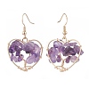 Natural Amethyst Chips Braided Heart with Tree of Life Dangle Earrings EJEW-JE04882-02-4