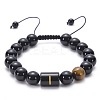 Natural Black Agate & Tiger Eye Round Beaded Adjustable Bracelets HL8029-9-1