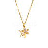 304 Stainless Steel Micro Pave Clear Cubic Zirconia Double Starfish Pendant Necklaces FS-WG2E0D3-01-5