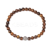 Natural Tiger Eye & Brass Round Beaded Stretch Bracelets for Women BJEW-JB12266-03-2