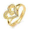 Heart with Letter Rack Plating Brass Micro Pave Clear Cubic Zirconia Adjustable Rings for Women RJEW-I105-01G-Q-1