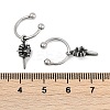 Flower 316 Surgical Stainless Steel & Black Glass Dangle Half Hoop Earrings for Women EJEW-G416-49AS-5