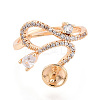Curve Shape Brass Micro Pave Clear Cubic Zirconia Adjustable Ring Settings KK-T076-46G-2