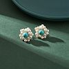 Synthetic Green Turquoise & Shell Pearl Braided Flower Stud Earrings EJEW-TA00161-3