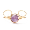 Natural Amethyst Round Beaded Open Cuff Ring RJEW-TA00041-02-1