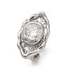 Brass Pave Cubic Zirconia Adjustable Open Cuff Rings for Women RJEW-R032-01P-4