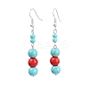Brass Synthetic Turquoise Dangle Earrings EJEW-JE06589-03-2