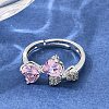 Brass Micro Pave Clear Cubic Zirconia Cuff Open Rings CU-CBA5C10-15P-1