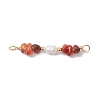 Natural Carnelian Chip & Natural Cultured Freshwater Pearl Rice Beaded Connector Charms PALLOY-JF03707-01-1